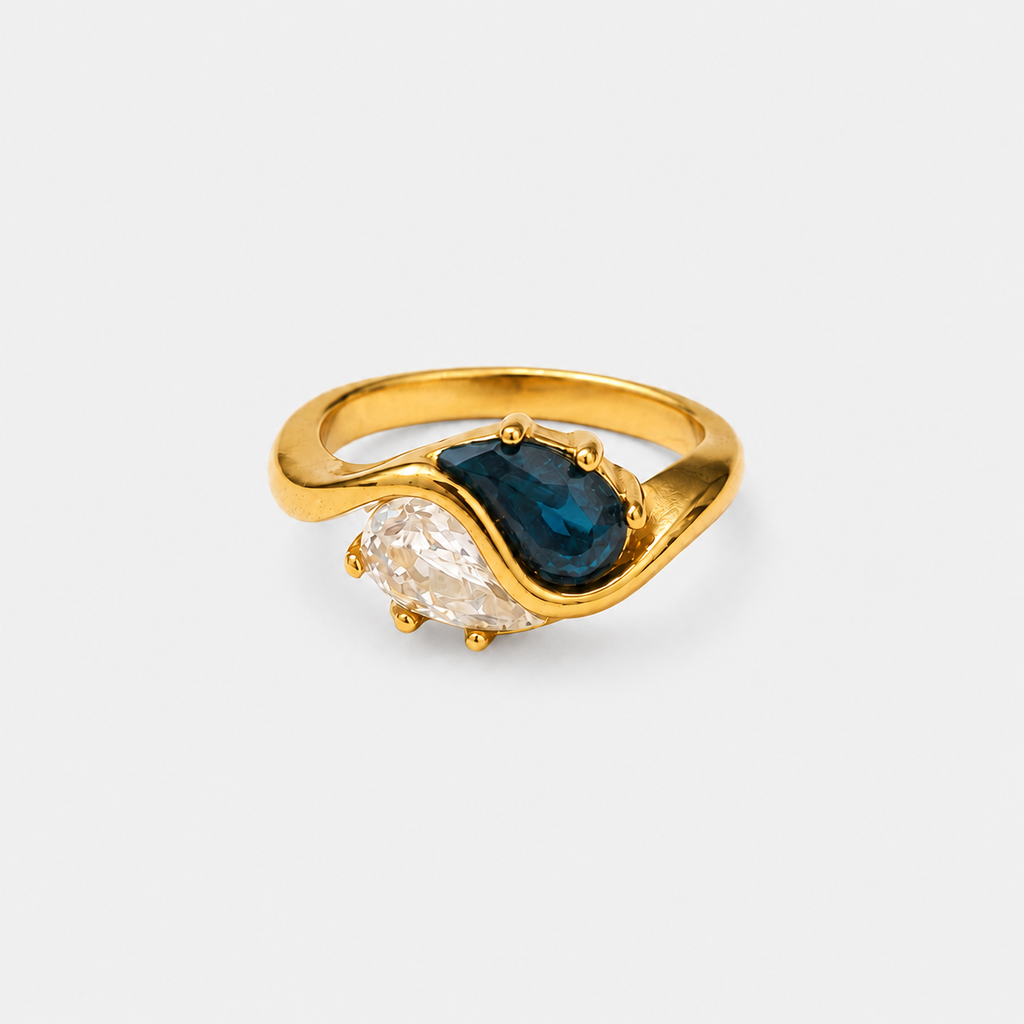 Blue & Clear Teardrop Ring