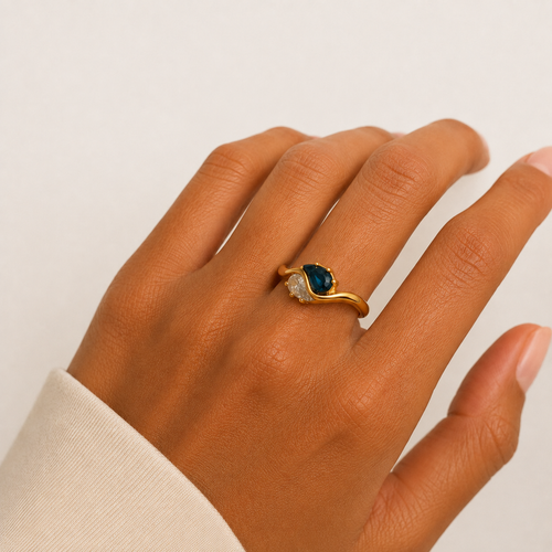 Blue & Clear Teardrop Ring