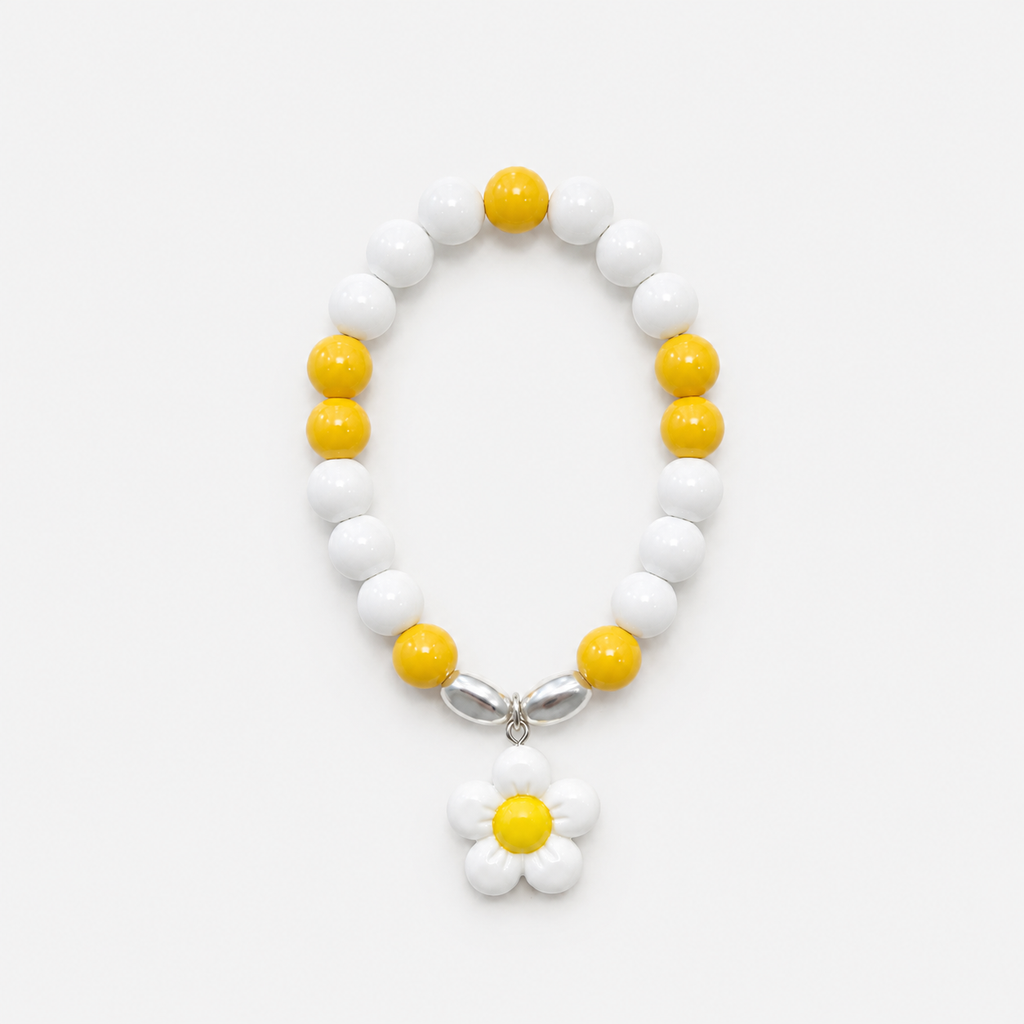 Yellow & White Beaded Daisy Bracelet